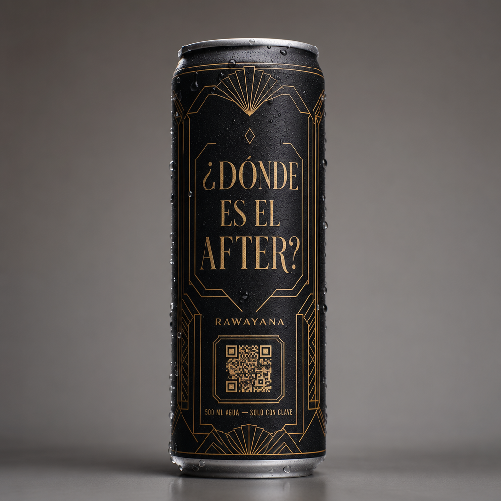 Lata negra y dorada estilo speakeasy con clave secreta